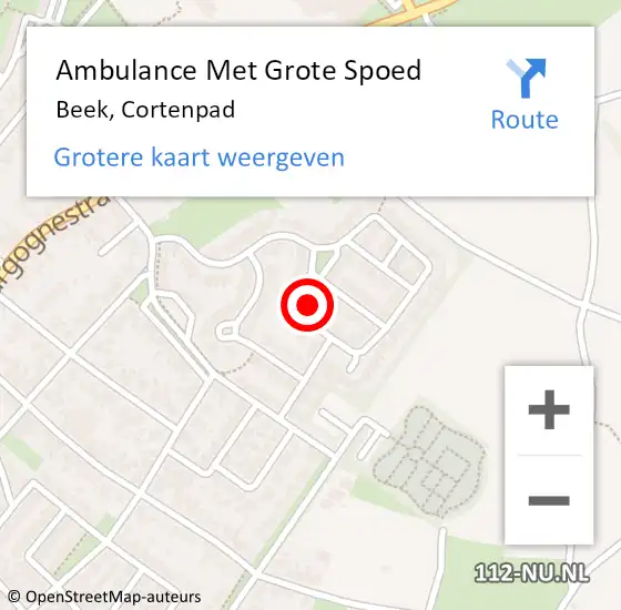 Locatie op kaart van de 112 melding: Ambulance Met Grote Spoed Naar Beek, Cortenpad op 9 november 2013 10:21