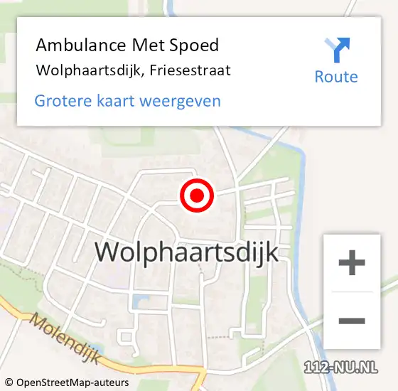 Locatie op kaart van de 112 melding: Ambulance Met Spoed Naar Wolphaartsdijk, Friesestraat op 30 mei 2015 20:27