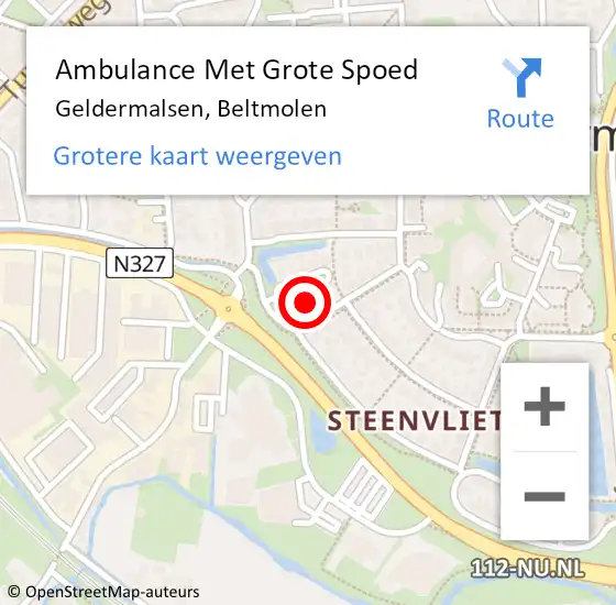 Locatie op kaart van de 112 melding: Ambulance Met Grote Spoed Naar Geldermalsen, Beltmolen op 30 mei 2015 21:45