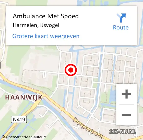 Locatie op kaart van de 112 melding: Ambulance Met Spoed Naar Harmelen, IJsvogel op 9 november 2013 10:40