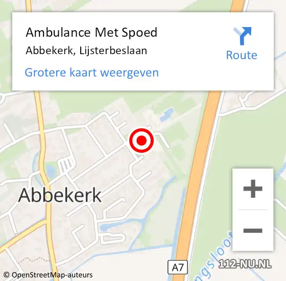 Locatie op kaart van de 112 melding: Ambulance Met Spoed Naar Abbekerk, Lijsterbeslaan op 31 mei 2015 01:10