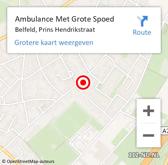 Locatie op kaart van de 112 melding: Ambulance Met Grote Spoed Naar Belfeld, Prins Hendrikstraat op 31 mei 2015 03:30