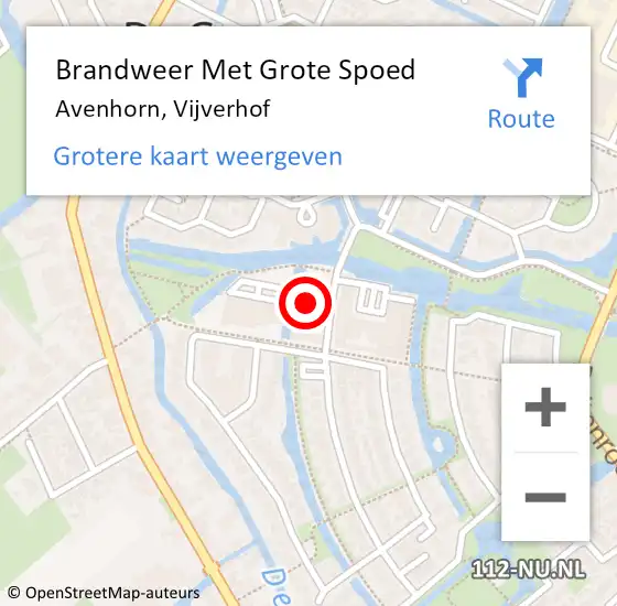 Locatie op kaart van de 112 melding: Brandweer Met Grote Spoed Naar Avenhorn, Vijverhof op 31 mei 2015 03:47