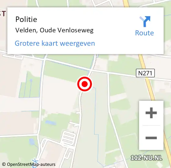 Locatie op kaart van de 112 melding: Politie Velden, Oude Venloseweg op 31 mei 2015 05:16