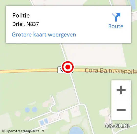 Locatie op kaart van de 112 melding: Politie Driel, N837 op 31 mei 2015 05:17