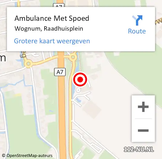 Locatie op kaart van de 112 melding: Ambulance Met Spoed Naar Wognum, Raadhuisplein op 31 mei 2015 06:28