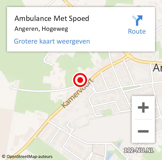 Locatie op kaart van de 112 melding: Ambulance Met Spoed Naar Angeren, Hogeweg op 31 mei 2015 09:38