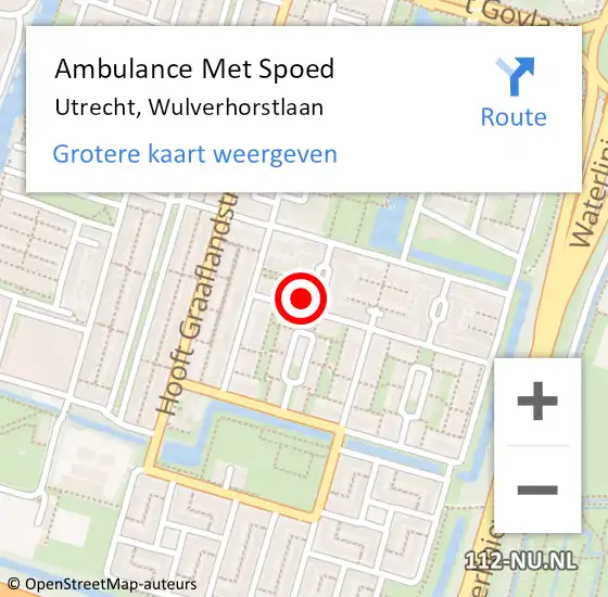 Locatie op kaart van de 112 melding: Ambulance Met Spoed Naar Utrecht, Wulverhorstlaan op 31 mei 2015 11:09