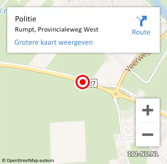 Locatie op kaart van de 112 melding: Politie Rumpt, Provincialeweg West op 31 mei 2015 13:17