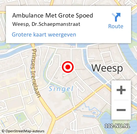 Locatie op kaart van de 112 melding: Ambulance Met Grote Spoed Naar Weesp, Dr.Schaepmanstraat op 31 mei 2015 14:40