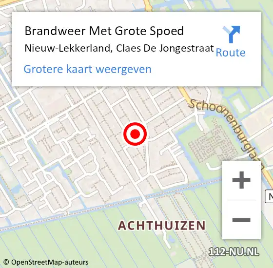 Locatie op kaart van de 112 melding: Brandweer Met Grote Spoed Naar Nieuw-Lekkerland, Claes De Jongestraat op 31 mei 2015 15:03