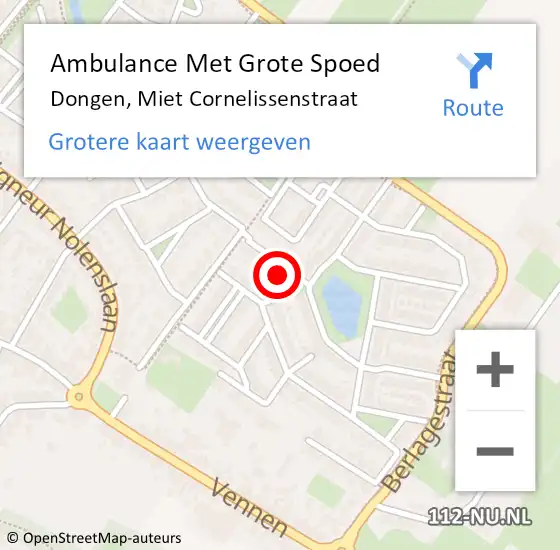 Locatie op kaart van de 112 melding: Ambulance Met Grote Spoed Naar Dongen, Miet Cornelissenstraat op 31 mei 2015 18:10