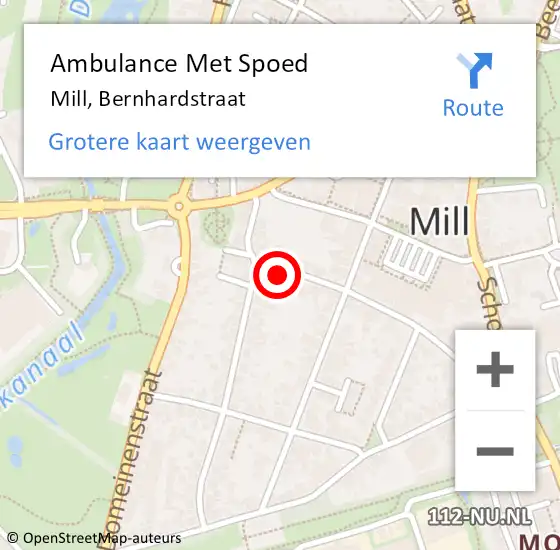 Locatie op kaart van de 112 melding: Ambulance Met Spoed Naar Mill, Bernhardstraat op 31 mei 2015 18:48