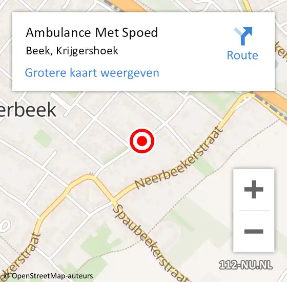 Locatie op kaart van de 112 melding: Ambulance Met Spoed Naar Beek, Krijgershoek op 9 november 2013 12:08