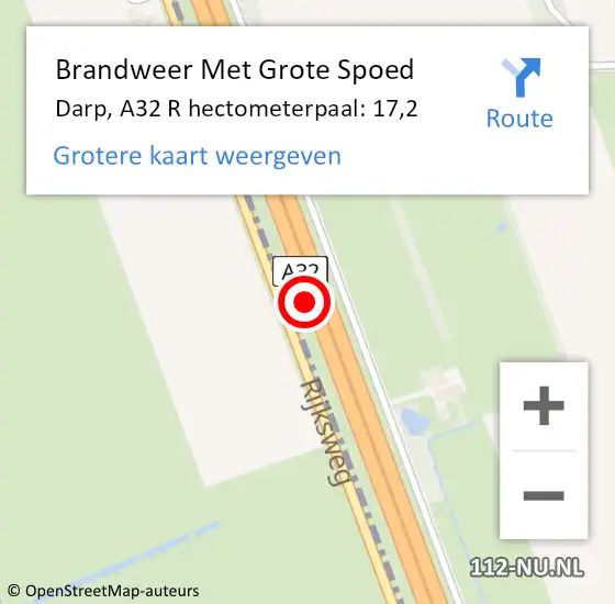 Locatie op kaart van de 112 melding: Brandweer Met Grote Spoed Naar Darp, A32 R hectometerpaal: 17,2 op 31 mei 2015 20:27