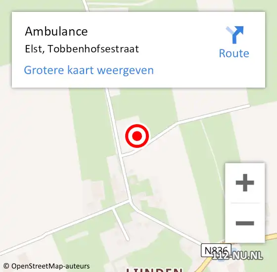 Locatie op kaart van de 112 melding: Ambulance Elst, Tobbenhofsestraat op 1 juni 2015 03:24