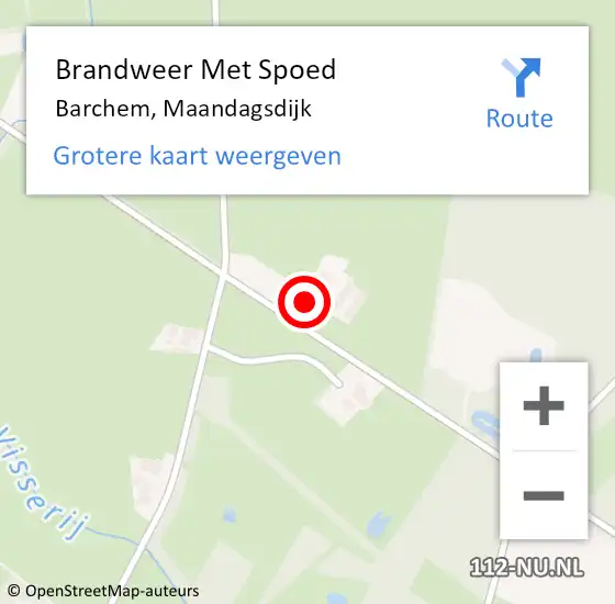 Locatie op kaart van de 112 melding: Brandweer Met Spoed Naar Barchem, Maandagsdijk op 1 juni 2015 07:13