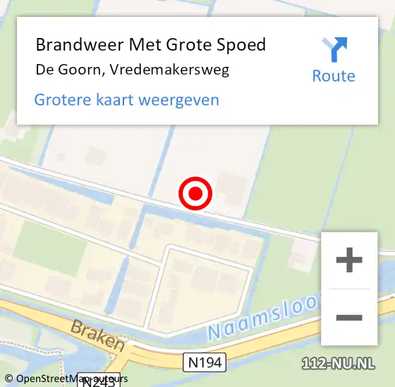 Locatie op kaart van de 112 melding: Brandweer Met Grote Spoed Naar De Goorn, Vredemakersweg op 1 juni 2015 09:33