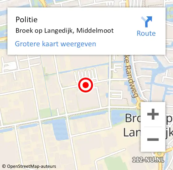 Locatie op kaart van de 112 melding: Politie Broek op Langedijk, Middelmoot op 1 juni 2015 10:10