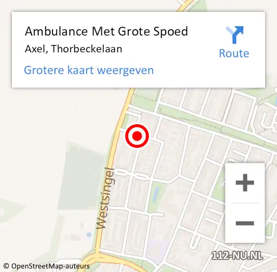 Locatie op kaart van de 112 melding: Ambulance Met Grote Spoed Naar Axel, Thorbeckelaan op 1 juni 2015 11:47