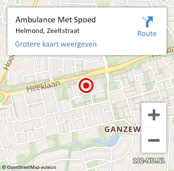 Locatie op kaart van de 112 melding: Ambulance Met Spoed Naar Helmond, Zeeltstraat op 1 juni 2015 12:03