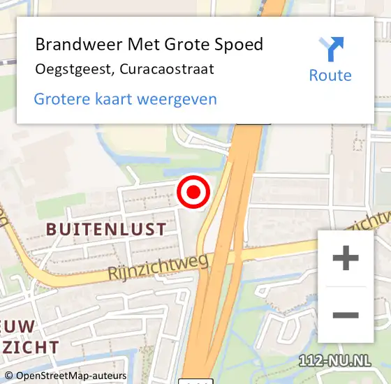 Locatie op kaart van de 112 melding: Brandweer Met Grote Spoed Naar Oegstgeest, Curacaostraat op 1 juni 2015 12:18