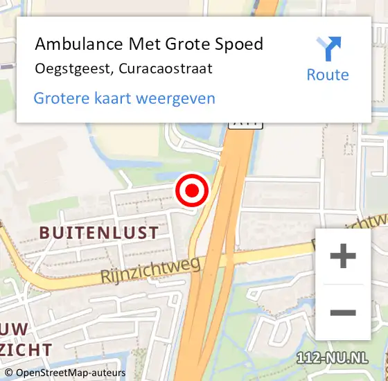 Locatie op kaart van de 112 melding: Ambulance Met Grote Spoed Naar Oegstgeest, Curacaostraat op 1 juni 2015 12:19