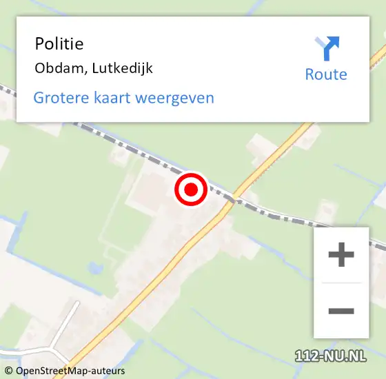 Locatie op kaart van de 112 melding: Politie Obdam, Lutkedijk op 1 juni 2015 13:43