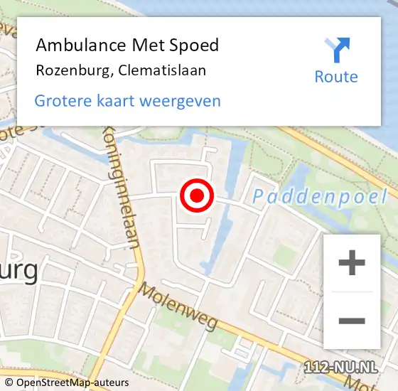 Locatie op kaart van de 112 melding: Ambulance Met Spoed Naar Rozenburg, Clematislaan op 1 juni 2015 13:53