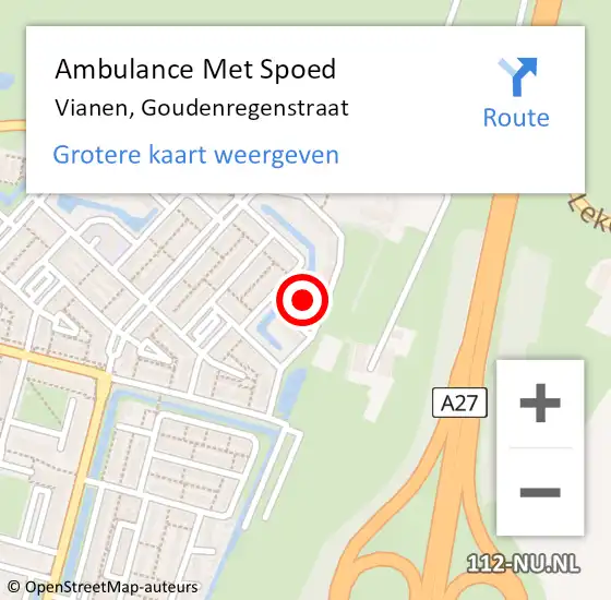 Locatie op kaart van de 112 melding: Ambulance Met Spoed Naar Vianen, Goudenregenstraat op 1 juni 2015 14:07