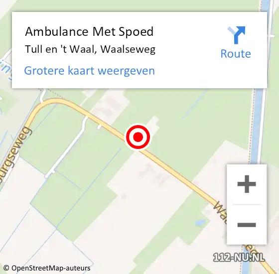 Locatie op kaart van de 112 melding: Ambulance Met Spoed Naar Tull en 't Waal, Waalseweg op 1 juni 2015 15:47