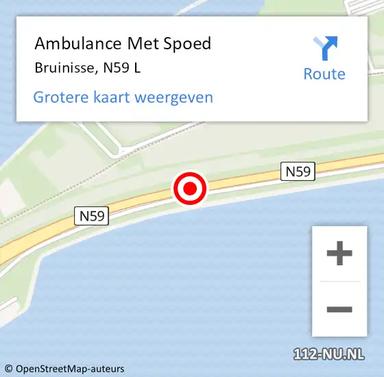 Locatie op kaart van de 112 melding: Ambulance Met Spoed Naar Bruinisse, N59 R op 1 juni 2015 17:18