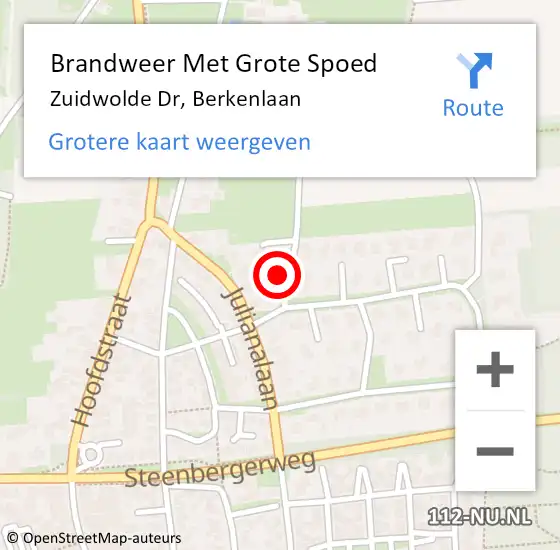 Locatie op kaart van de 112 melding: Brandweer Met Grote Spoed Naar Zuidwolde Dr, Berkenlaan op 9 november 2013 13:52