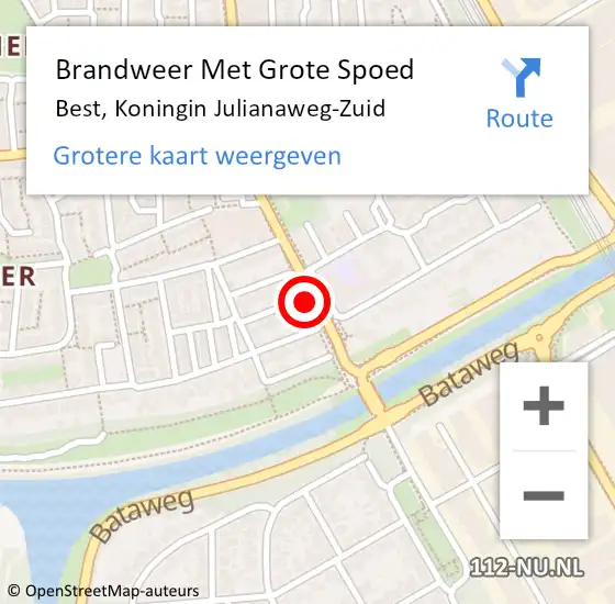 Locatie op kaart van de 112 melding: Brandweer Met Grote Spoed Naar Best, Koningin Julianaweg-Zuid op 1 juni 2015 18:26