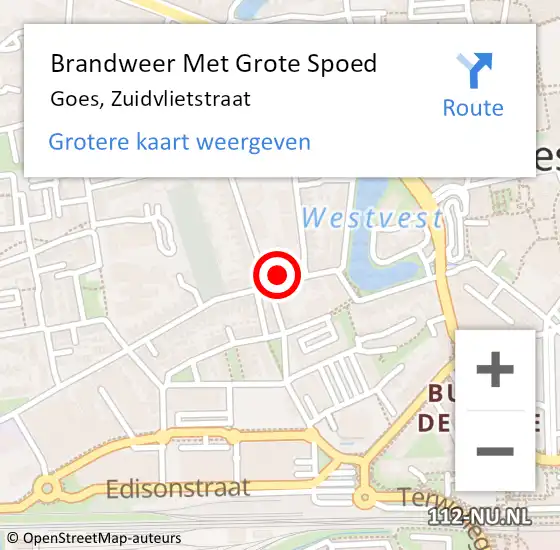 Locatie op kaart van de 112 melding: Brandweer Met Grote Spoed Naar Goes, Zuidvlietstraat op 1 juni 2015 18:30