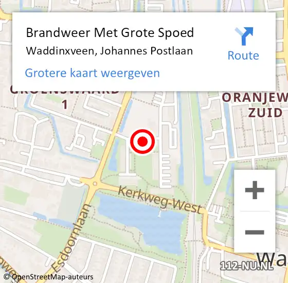 Locatie op kaart van de 112 melding: Brandweer Met Grote Spoed Naar Waddinxveen, Johannes Postlaan op 1 juni 2015 19:18