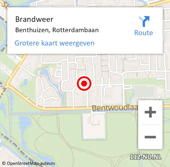 Locatie op kaart van de 112 melding: Brandweer Benthuizen, Rotterdambaan op 1 juni 2015 19:28