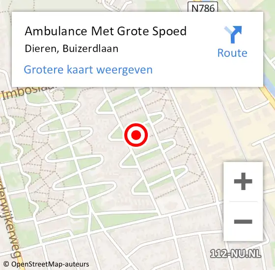 Locatie op kaart van de 112 melding: Ambulance Met Grote Spoed Naar Dieren, Buizerdlaan op 1 juni 2015 23:35