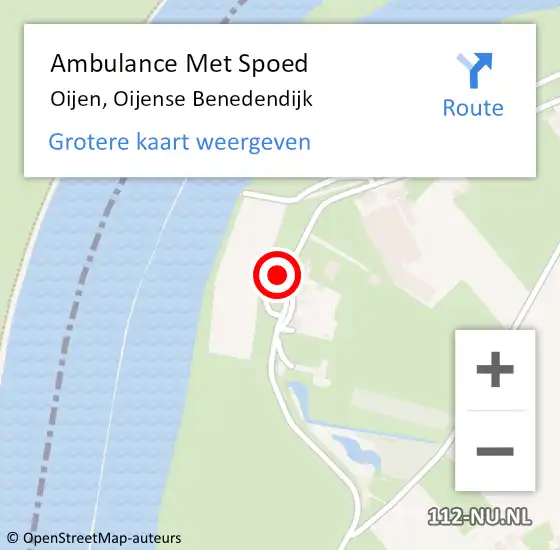 Locatie op kaart van de 112 melding: Ambulance Met Spoed Naar Oijen, Oijense Benedendijk op 2 juni 2015 01:17