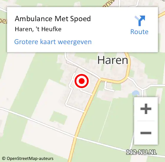 Locatie op kaart van de 112 melding: Ambulance Met Spoed Naar Haren, 't Heufke op 2 juni 2015 04:54