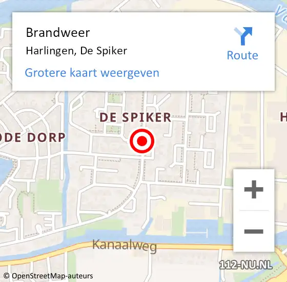 Locatie op kaart van de 112 melding: Brandweer Harlingen, De Spiker op 2 juni 2015 08:01