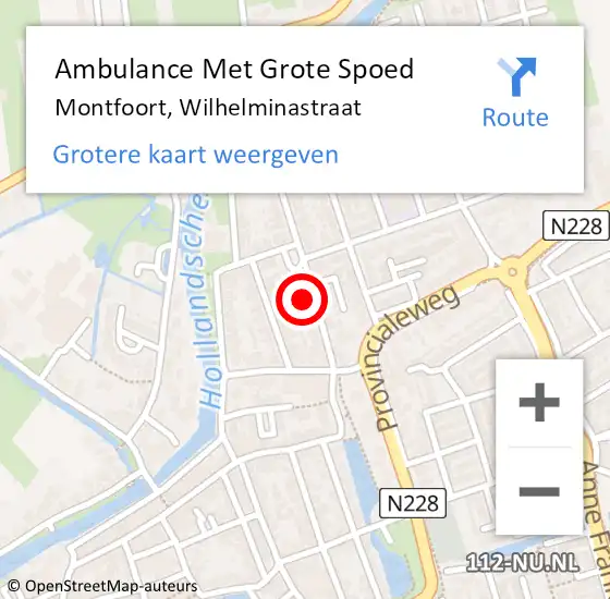 Locatie op kaart van de 112 melding: Ambulance Met Grote Spoed Naar Montfoort, Wilhelminastraat op 2 juni 2015 08:09