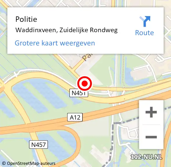 Locatie op kaart van de 112 melding: Politie Waddinxveen, Zuidelijke Rondweg op 2 juni 2015 08:35