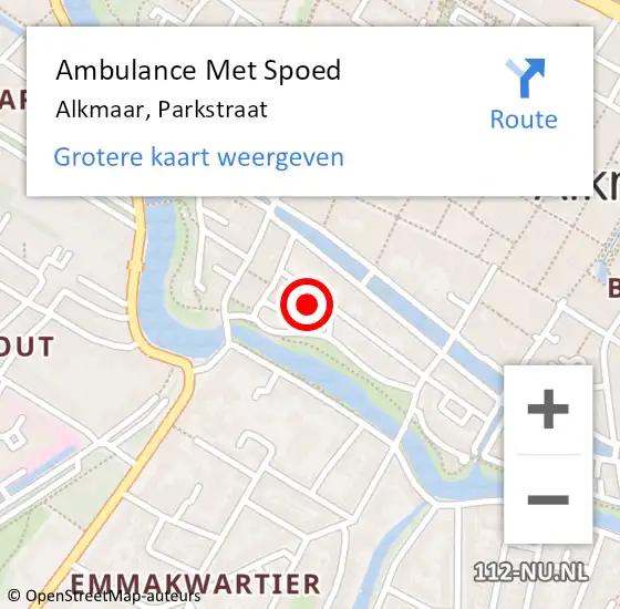 Locatie op kaart van de 112 melding: Ambulance Met Spoed Naar Alkmaar, Parkstraat op 2 juni 2015 08:42