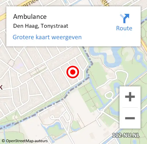 Locatie op kaart van de 112 melding: Ambulance Den Haag, Tonystraat op 2 juni 2015 10:16