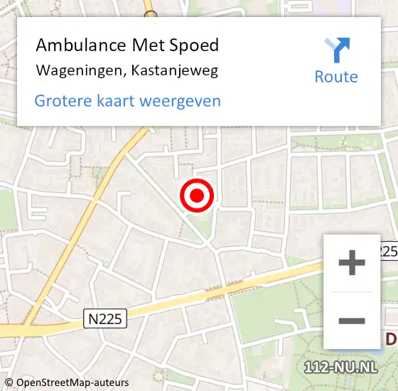 Locatie op kaart van de 112 melding: Ambulance Met Spoed Naar Wageningen, Kastanjeweg op 5 september 2013 16:31