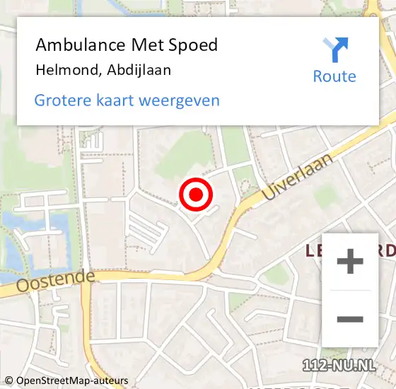 Locatie op kaart van de 112 melding: Ambulance Met Spoed Naar Helmond, Abdijlaan op 2 juni 2015 11:48