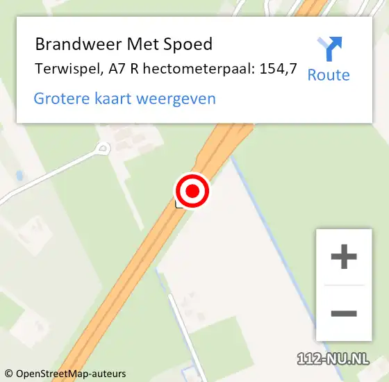 Locatie op kaart van de 112 melding: Brandweer Met Spoed Naar Terwispel, A7 L hectometerpaal: 158,0 op 2 juni 2015 13:49