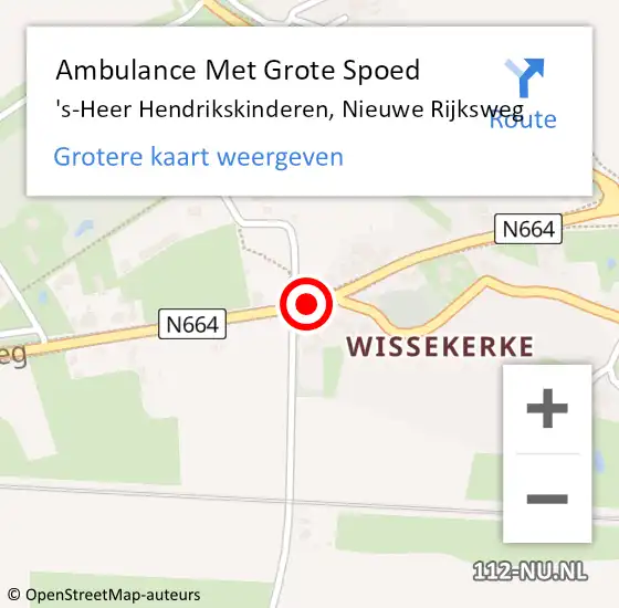 Locatie op kaart van de 112 melding: Ambulance Met Grote Spoed Naar 's-Heer Hendrikskinderen, Nieuwe Rijksweg op 2 juni 2015 14:40