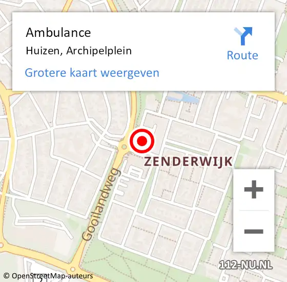 Locatie op kaart van de 112 melding: Ambulance Huizen, Archipelplein op 2 juni 2015 14:54
